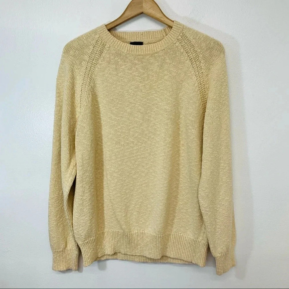 J Crew Cotton Crewneck Sweater Men Large Beige Peach  Long Sleeve Heavyweight - Picture 1 of 10